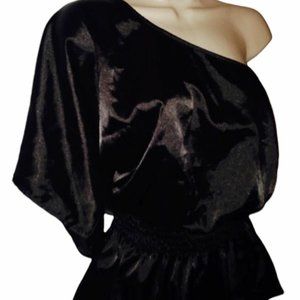 Lovely Day Women's Sz M Blouse Top Black One Shoulder Cute